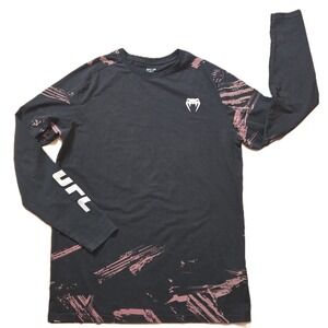 UFC Venum Long Sleeve Shirt Men's Size Medium Black Graphic Athletic Fit